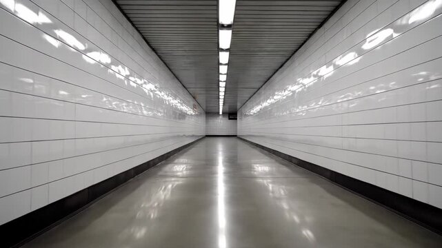 Bright Modern Subway Tunnel with Clean White Walls and Smooth Floor