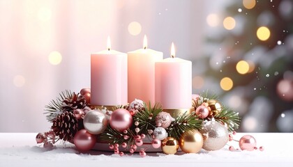 3rd Advent Wreath. Christmas decoration with candles