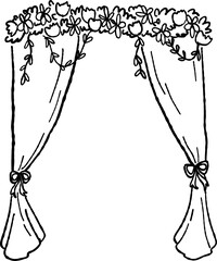 Wedding Arch Curtain with Floral, Hand Drawn