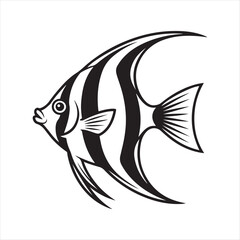 Black and white angelfish illustration for coloring books and design projects