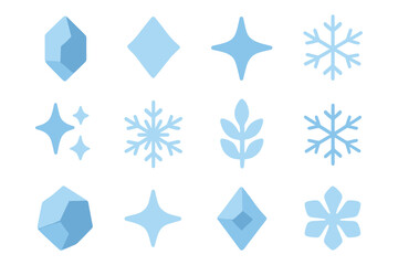 Minimalist blue winter shapes: geometric crystal, snowflake, and star designs for seasonal decor