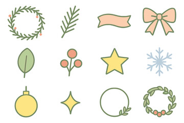 Obraz premium Minimalist holiday icons set with festive symbols and pastel colors