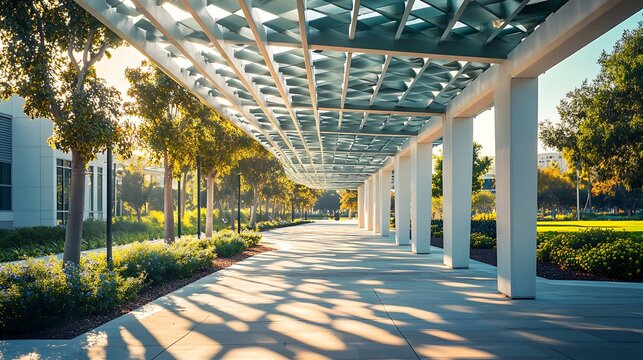 An old wooden walkway with a covered roof leads through an interior corridor of a railway station building in a city urban structure - Powered by Adobe