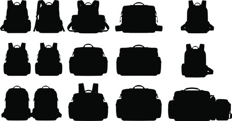backpack, bag, pack, rucksack, knapsack, gear, travel, school, student, hiking, camping, sport, outdoor, luggage, carry, storage, vector, silhouette, design, illustration
