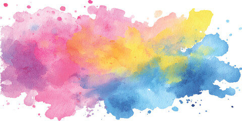A colorful watercolor splash white background, a concept of creativity. Colorful watercolor wash, textured backdrop, design element