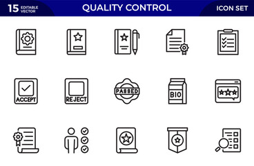 Quality Control line icon set. Included the icons as inspect, QA, qualify, quality control, check, verify. Thin outline icons pack. Vector illustration
