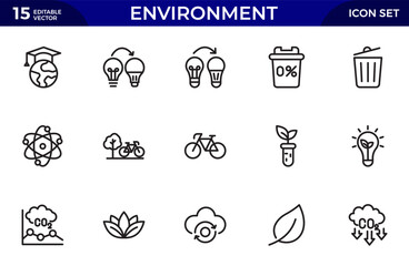 Environment line icon set. Social, and Governance Line Icon Set. Sustainability, Regulations, Education. Thin outline icons pack. Vector illustration