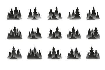 Obraz premium Monochrome silhouette forest pattern of evergreen trees in rows
