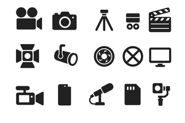 Set of simple black camera and video icons