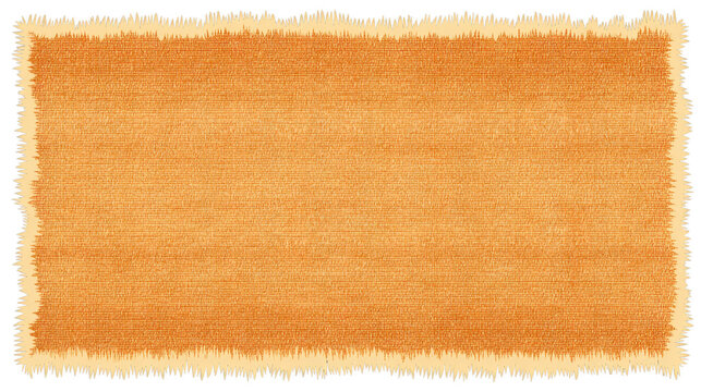 Frayed edge burlap fabric rectangular textile rough texture tan color rustic material isolated natural fiber woven pattern empty background vintage style
