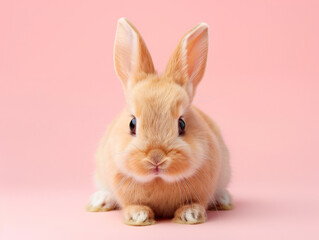 Fototapeta premium light brown baby bunny with soft fur on a cute pink background