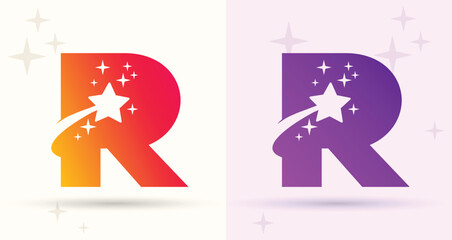 Letter R star swoosh monogram logo alphabet initial modern corporate brand icon  © Sakibart