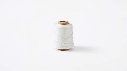 Spool of white thread on a plain background. Textile and sewing, craft supplies, and material. The concept of fabric, sewing, and craft projects.