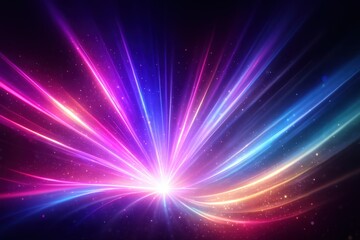 Fototapeta premium Colorful Light Rays Burst in Dark Background with Sparkles