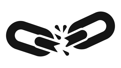 Broken chain link icon symbolizing freedom, release from restriction, independence, and overcoming all limitations.