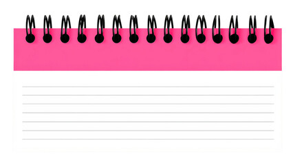 Spiral notepad with pink cover, blank lined paper, isolated on transparency background, stationery for school or office, simple and clean design, ready for notes or lists