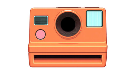 Retro instant camera orange vintage style isolated on transparency background nostalgic photography equipment classic design front view minimal cheerful