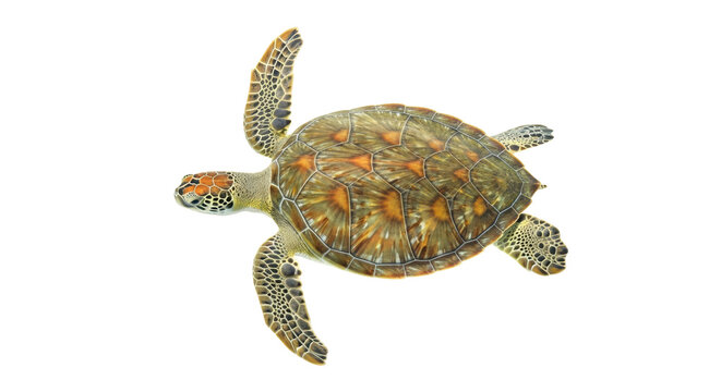 Green sea turtle PNG isolated on transparent background, Chelonia mydas reptile with patterned shell for marine life and conservation projects