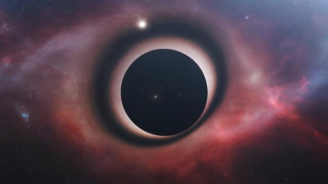Black hole with glowing accretion disk and a distant star