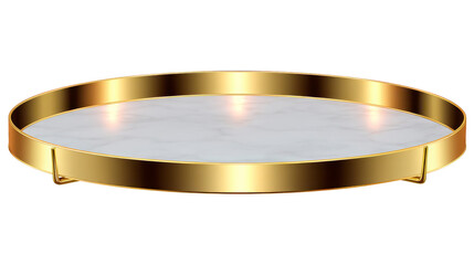 Gold round tray with marble pattern surface, elegant decorative serving platter for home, kitchen, or dining room, modern luxury style, reflective and sophisticated design
