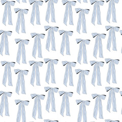Seamless pattern with cute ribbon bow in simple line art style. Minimal decorative bow design for backgrounds and wrapping paper.