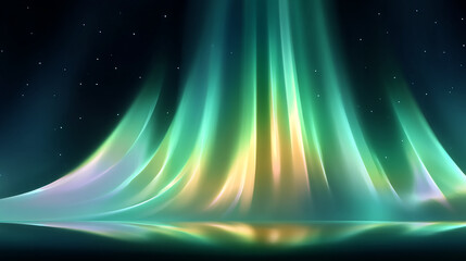 Enchanting Flow of Iridescent Emerald Metallic Aurora Bands Cascading Through a Starry Night Sky, Capturing Nature's Mystical Beauty and Serenity