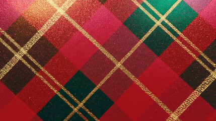 A Captivating Red and Green Tartan Plaid Pattern Adorned with Iridescent Gold Glitter for Festive and Elegant Holiday Decor