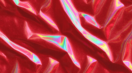 Stunning Iridescent Red Metallic Foil with Micro-Wrinkles, Evoking a Sense of Depth and Texture Against a Vibrant Crimson Background