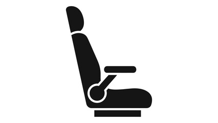 Side view silhouette of a comfortable modern vehicle seat or passenger chair with headrest and adjustable armrest, isola
