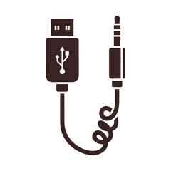 Dark brown U S B to audio jack cable with coiled wire connector