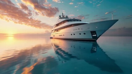 A luxurious vessel sails across calm waters at sunset, symbolising freedom and success — the perfect atmospheric backdrop for advertising elite leisure activities.

