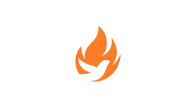 Stylized orange flame with a white dove silhouette, a symbol of spirituality, peace, Holy Spirit, and sacred concepts. - Powered by Adobe