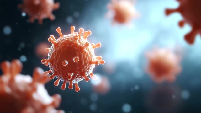 Coronavirus covid pandemic microscopic virus defocused cell infection, faceless disease health, research visualization detail, blurred 3D background, medical concept, science inter - Powered by Adobe