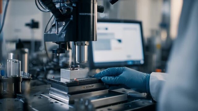 Detailed medium shot capturing the meticulous smallbatch inspection of nonferrous alloy prototypes during a phase of multifunctional property assessment.