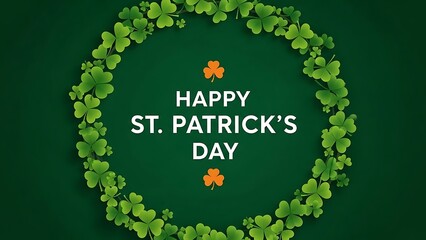 Happy St Patricks Day greeting card with shamrock wreath and bright green background showcasing the spirit of Irish heritage and celebration