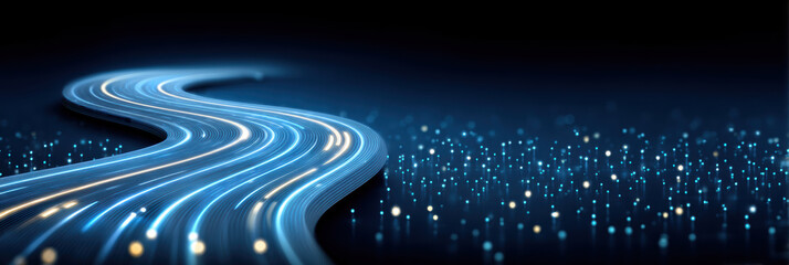 Data flowing along illuminated digital road creates futuristic network scene with motion