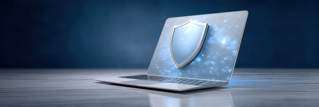 Data secure laptop shield glowing protection and digital privacy concept image - Powered by Adobe