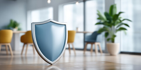 Data shield concept in modern office space conveying secure digital protection and calm