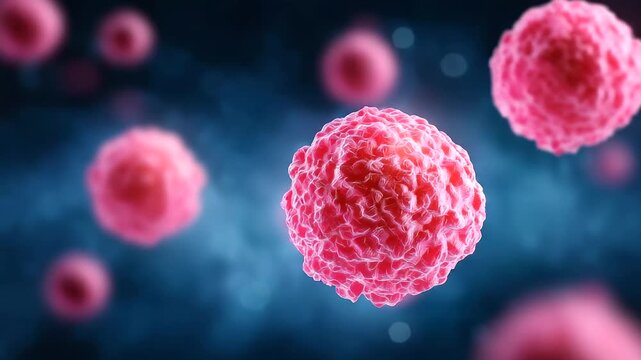 High resolution lymphoma cells under defocused microscope abnormal, faceless hematology educational, lymphocyte visualization detail, blurred chromatin background, medical concept,
