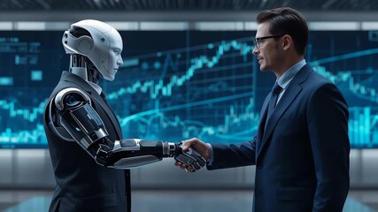 Robots seal deal, Humanoid and manager conclude pact securely - Powered by Adobe