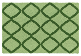 Green looped pile rug with modern interlocking diamond pattern creating a fresh textile background