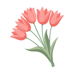Elegant bouquet of pink tulips. Flower gift bouquet. Illustration.