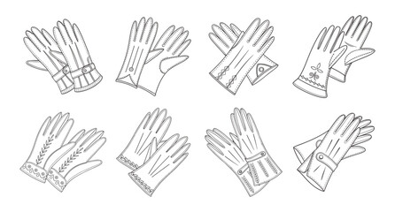 Collection of Elegant Vintage Women's Gloves Line Art