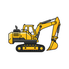 Cartoon Excavator Detailed Vector Illustration of a Yellow Construction Vehicle