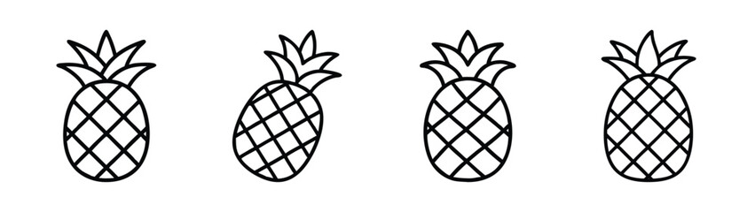 Four pineapple fruit vector illustration tropical summer design food drawing outline art graphic 90s