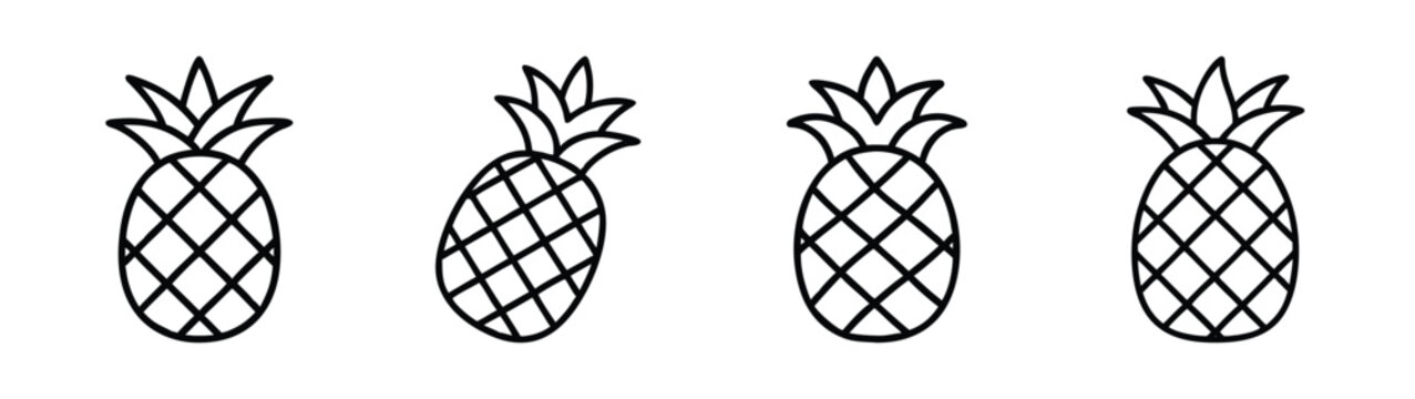 Four pineapple fruit vector illustration tropical summer design food drawing outline art graphic 90s