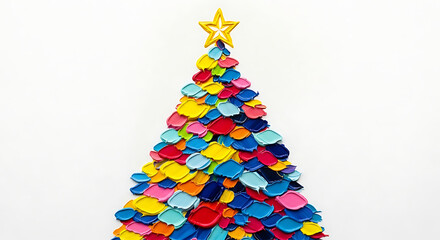 Colorful Christmas tree illustration with a golden star on white background, festive holiday season