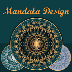 Ornate Circular Pattern in Teal and Gold for Decor, Meditation, and Art Projects