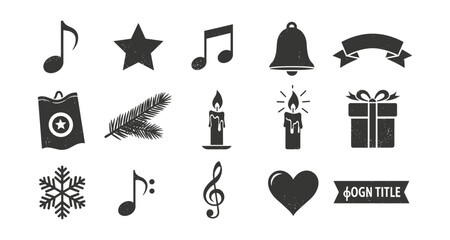 Grunge christmas icons set: festive symbols in vintage style for holiday designs