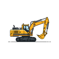 Detailed Illustration of a Yellow Excavator on a Construction Site